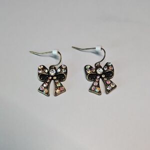 Bow Crystal Drop Earrings - Multicolor Rhinestones